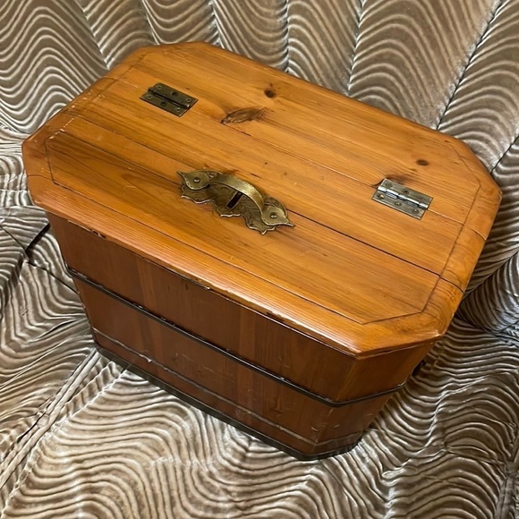 Antique Chinese Wooden Grain Box Vintage Primitive Brass Wood Storage Box - Picture 1 of 15